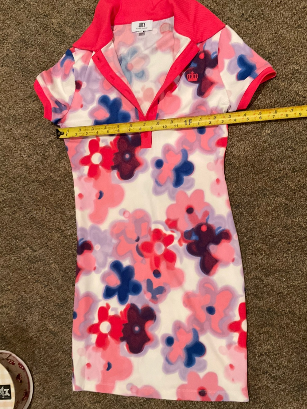 Juicy By Juicy Couture Collared Shirt FLORAL Dress Sz XS Ribbed Psychedelic